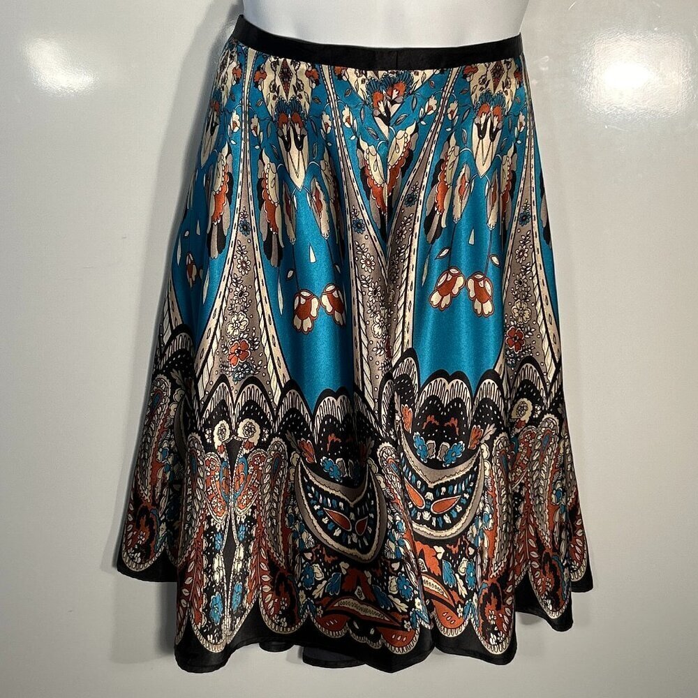 JH Collectibles SZ12 Multi Color Wallpaper Print Silky Skirt Art Deco Old $ Boho